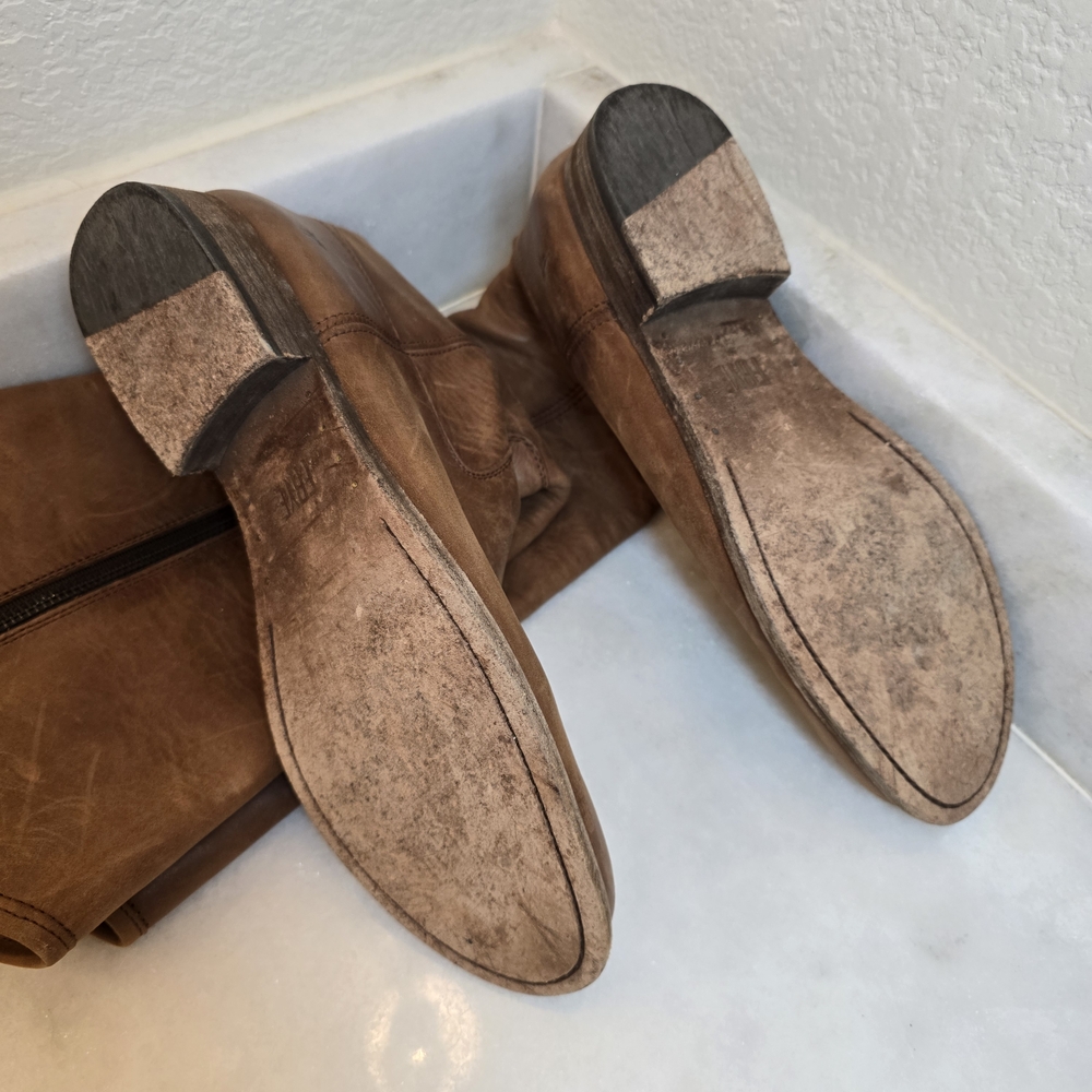 Frye Brown Leather Tall Heeled Boots - Picture 4 of 6